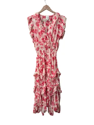 MISA Los Angeles Dakota Sleeveless Midi Dress Abstract Rose Flora Pink Medium thumbnail 4