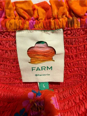 FARM Rio Floral Smocked Mini Dress Ruffle Tie Crochet Hem Large L thumbnail 4