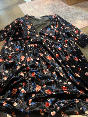 Natural Life Stella V-Neck Mini Black Velvet Vintage Floral Dress Boho Sz M thumbnail 9