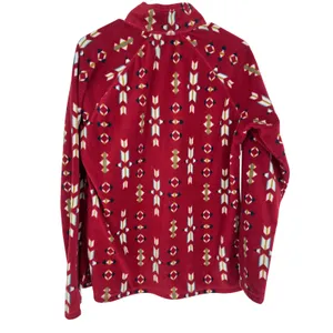 EDDIE BAUER Fleece Pullover Womens XL Red Aztec Geometric Quarter Zip Mock Neck thumbnail 3