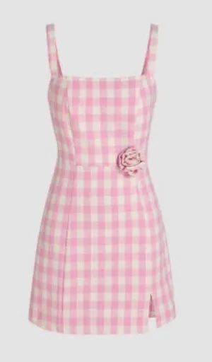 Cider Square Neck Pink Check Split Mini Dress Small‎ thumbnail 1