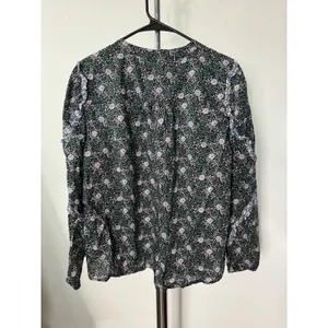 J.Crew Liberty Fabric Blouse Green Floral Ruffle Long Sleeve Cotton Top L thumbnail 3
