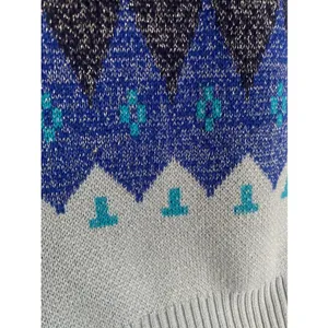 D&Co Signature Fair Isle Pullover Sweater Womens Size M Blue Metallic Cotton thumbnail 4