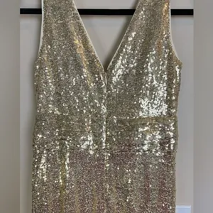 NWT Kate Kasin Gold Sequin V-Neck Formal Maxi Gown Dress Size XS US 2 thumbnail 11
