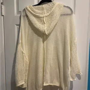 POL open knit crochet top hoodie oversized cream M thumbnail 3
