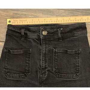 Zara The Patch Pockets Marine Straight Jeans Black High Waist Wide Leg Raw Hem 4 thumbnail 5