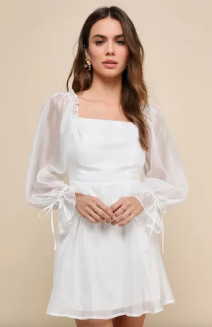 Lulus Darling Image White Chiffon Ruffled Off-the-Shoulder Mini Dress XS NWT thumbnail 1