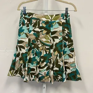 Ann Taylor Petites Floral A-Line Pleated Skirt Teal Olive Green 0P 166887 Boho thumbnail 1