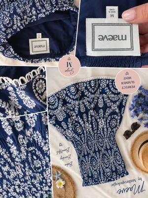 Maeve Anthropologie Navy Smocked Mini Dress Sz M Boho Beach Resort NWT thumbnail 5