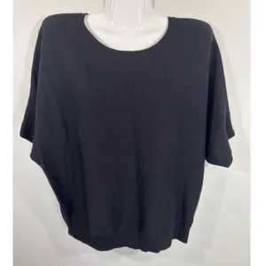 Quince Black Cotton Cashmere Batwing Short Sleeve Sweater Women Size M New thumbnail 2