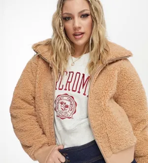 Abercrombie & Fitch Women's Camel Teddy Jacket thumbnail 1