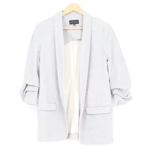 Premise Womens Light Gray Knit Open Front Ruched 3/4 Sleeve Blazer Size M thumbnail 2