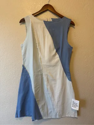 NWT ASOS Color Block Mini Dress Blue Cream Raw Edge Size 10 thumbnail 2
