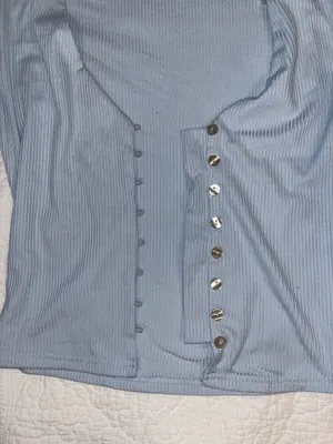 Baby blue ribbed button down baby tee Size M thumbnail 5