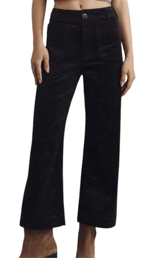 Maeve Anthropologie Colette Charcoal Heart Pattern Wide Leg Corduroy Pants 27T thumbnail 1