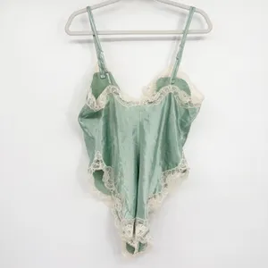 NWT Delicates Womens Sage Lace Trim Fairycore Vintage Satin Teddy Bodysuit Large thumbnail 8