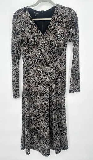 Talbots‎ Faux Wrap Midi Paisley Dress Size Medium Career Slinky Neutral Earthy thumbnail 1