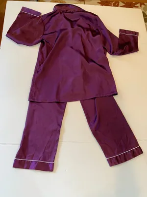 Women’s Small Purple Satin Button Front Long Sleeve Top and Pants Pajama Set thumbnail 2