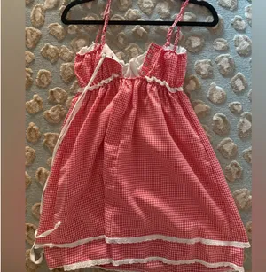 Red gingham dress with lace trim Pink thumbnail 3