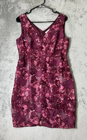 Garnet Hill 100% Silk Sheath Dress Floral Sleeveless V Neck Lined Size 8 Wedding thumbnail 1