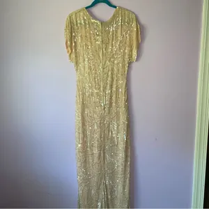 Vintage Size M Pastel Peach Silk Sequin Ball Gown Formal Dress Modest Hoco Prom thumbnail 7