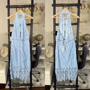 Bardot Gemma Halter Neck Guipure Lace Midi Dress In Dusty Blue Womens 8/M New thumbnail 3