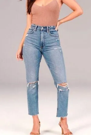 Abercrombie & Fitch The Ankle Straight Ultra High Rise Distressed Jeans Size 26 thumbnail 1