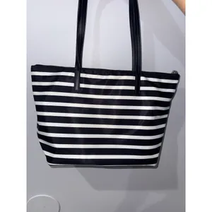 Kate Spade Hayden Sailing Stripe Tote Shoulder Bag Black and White Gold Zipper S thumbnail 9