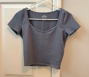 Hollister blue/grey cropped shirt thumbnail 1