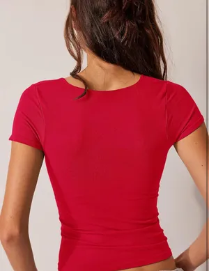 Red Cropped Square Neck Ribbed Crop Top thumbnail 2