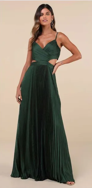 Lulu's Got the Glam Emerald Green Pleated Cutout Maxi Dress thumbnail 1