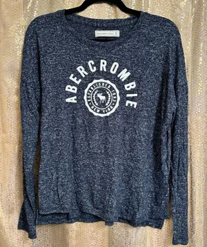 Abercrombie‎ & Fitch Blue Soft & Stretchy Long Sleeve Logo Shirt Medium thumbnail 1