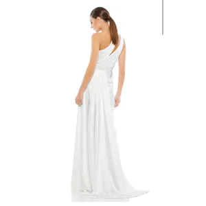 Mac Diggal White One Shoulder‎ Cutout Charmeuse Gown Satin Size 8 thumbnail 2