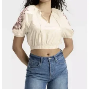 NWT Universal Thread Boho Embroidered Peasant Crop Top XS Cottagecore thumbnail 8