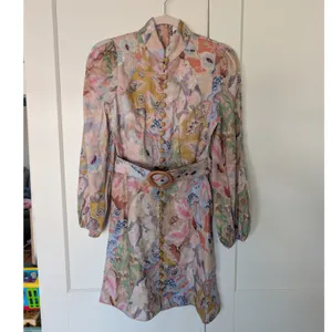 NWOT $950 Zimmermann Illustration Buttoned Belted Floral Linen Mini Dress size 0 thumbnail 4