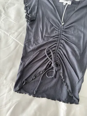Grey Shirring Tie Detail Rib Knit Crop Top thumbnail 3