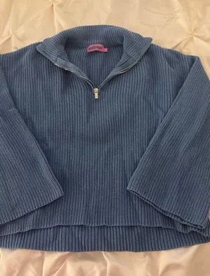 Edikted Amour zip blue knit sweater thumbnail 1