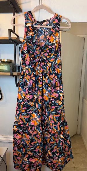 French Connection Black Maxi Dress with Pink & Orange Floral Print thumbnail 1