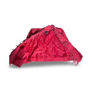 Vintage Red Suede‎ Leather Fringe Jacket Western Boho Statement Festival Piece thumbnail 8