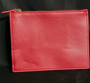 Ann Taylor Red Leather Zip Travel Cosmetic Money Pouch NWT thumbnail 1