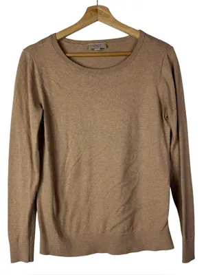 Ann Taylor LOFT Camel Brown Cotton Crewneck Sweater S thumbnail 1
