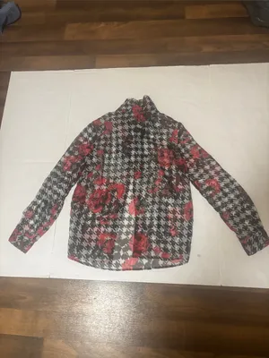 Zara Roses Print Houndstooth Semi-Sheer Blouse with Red Floral Print XS Floral thumbnail 5