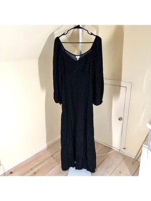 A New Day NWT Womens Long Sleeve Crepe Maxi A-Line Dress Black White Polka Dot S thumbnail 2