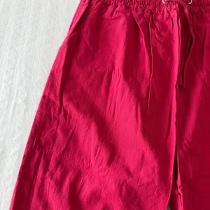 Women's Pull On Elastic Waist Red Linen Cotton Style Pant Size M #260691 thumbnail 3