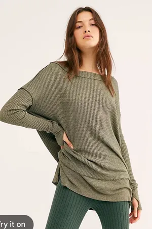 Free People $68 We The Free North Shore Long Sleeve Thermal Top Oversized S thumbnail 1