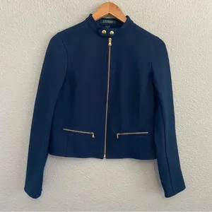 Ralph Lauren Blue Ponte Zip Front Size 4 Tailored Style Jacket thumbnail 1