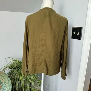 Zara Basic Women’s Olive Green Linen‎ Jacket size Medium Black Tassel Detail thumbnail 4