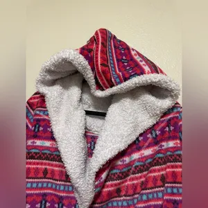 Holiday Time Cozy Holiday Hooded Fleece Robe Sherpa Lined Plush Lounge Wrap | Pink Belted 2X thumbnail 5