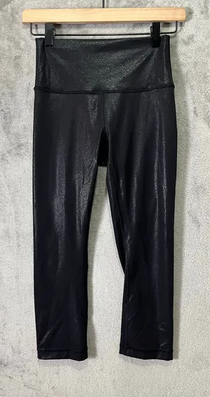Lululemon Wunder Under Crop High-Rise Luminosity Foil Print‎ Black Black Size 4 thumbnail 1