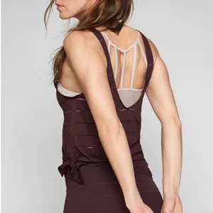 Athleta Max Out Chi Burgundy Sheer Stripe Side Tie Tank Top thumbnail 2